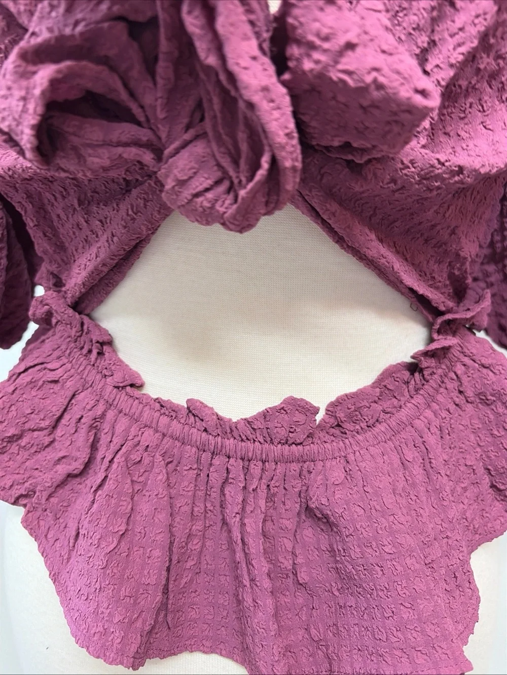 Free People Womens Large Puff Short Sleeve Swiss Dots Crinkle Open Back Blouse